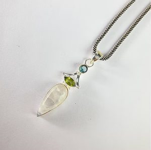 Élégant pendentif en argent 925 avec pierres précieuses multiples, pierre de lune naturelle en forme de poire, cadeau de bijoux d'anniversaire pour elle - Product Image 5