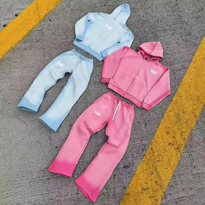Conjunto de Sudadera y Pantalones Acampanados de Algodón 100% Terry con Efecto Ácido, Estilo Oversize con Cremallera para Hombre - Product Image 5