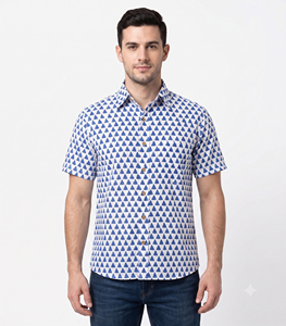 Men's Short Sleeve <b>Geometric</b> Print Cotton Casual <b>Shirt</b> Turn-down Collar Summer Breathable Cotton Fabric - Product Image 1
