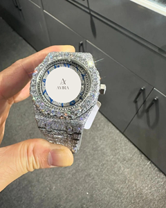 Montre de luxe de haute qualité, blanche et bleue, sertie de diamants, mouvement à quartz de précision, pour homme, décontractée, pour les clubs et les sorties nocturnes - Product Image 2