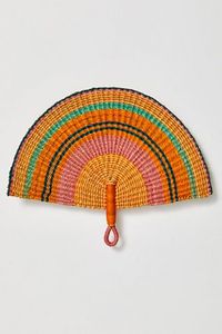 Éventail décoratif en jonc de mer tressé rayé, fait main, avec motif géométrique, style ethnique traditionnel, pour la décoration murale de la maison. - Product Image 2