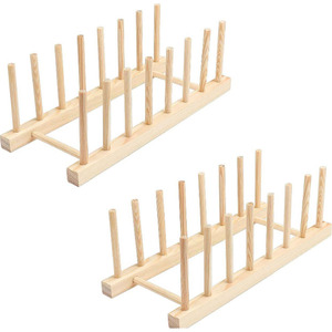 Support à vaisselle en bambou S/2, porte-assiettes, organisateur de couvercles de casseroles, support de rangement de comptoir de cuisine, ensemble d'organisateurs de rangement de cuisine - Product Image 1