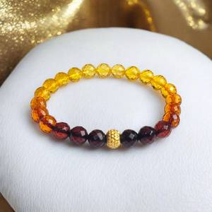 Bracelet élastique en ambre de la Baltique de luxe, pierres précieuses multicolores facettées, cadeau pour femme - Product Image 1