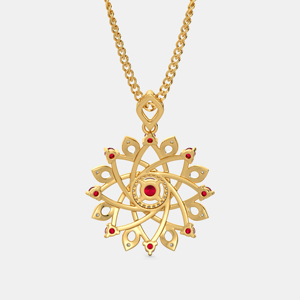 Golden Flower Pendant <b>Necklace</b> With <b>Ruby</b> And Diamond Accents 18K Gold Plated Box Chain Women's Classic Jewelry - Product Image 4