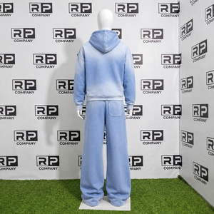 Ensemble de survêtement vintage surdimensionné délavé au soleil, en coton épais délavé à l'acide, avec sweat à capuche zippé et pantalon de jogging à jambe large – Prix de gros - Product Image 2