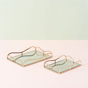 Decorative Gold Glass Mirror Tray Rectangle Metal Perfume Organizer Tray Modern Jewelry <b>Display</b> Plate <b>Coffee</b> <b>Table</b> Home Decor - Product Image 3