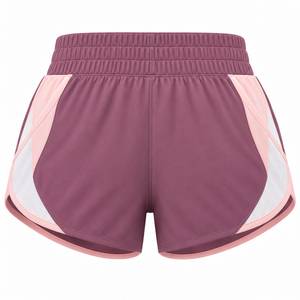 Shorts de course athlétiques pour femmes avec cordon de serrage, taille mi-haute élastique, en maille tissée à séchage rapide, côtés en maille unie, violet, rose, blanc - Product Image 6