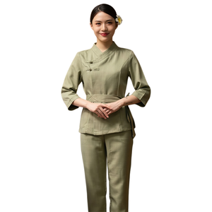 Uniforme de service en chambre pour hôtel de luxe, tenue de travail haut de gamme pour personnel de SPA, tissu coton-polyester, vente en gros - Product Image 4