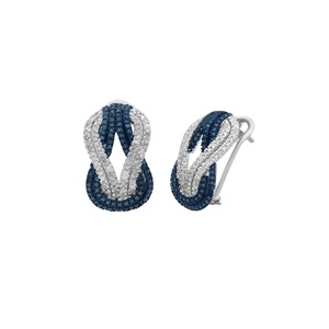 JEWELSPAARK Women's 1.90 CT Natural White Blue Round Diamond 925 <b>Silver</b> Intertwined <b>Huggie</b> Earrings - Product Image 1