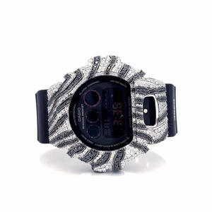 Boîtier de montre Hip Hop camouflage personnalisé DW 6900 en argent sterling 925 avec pierres de moissanite noires certifiées par un testeur de diamants - Product Image 1