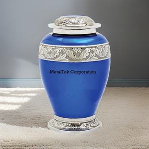 Pacific Blue Crémation Urne Floral Bande Personnalisable Couleur Prix De Gros Funérailles Décoratif Souvenir Cendres Urne Pot Fabricant - Product Image 1