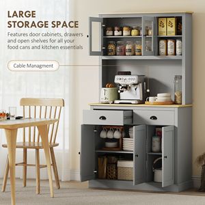 71\" Tall Modern Gray <b>Freestanding</b> <b>Kitchen</b> Cabinet 71\" Tall Pantry Hutch with Wide Countertop and Adjustable Shelves - Product Image 4