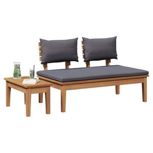 Banc de jardin en teck massif 2 places gris et marron pour terrasse - Product Image 3