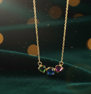 Collier en argent sterling 925 plaqué or 18 carats avec pierres multicolores rondes et trilobées de 10 mm, chaîne de 16 pouces - Product Image 3