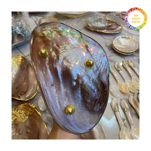 Luxury Mother of Pearl Gold Plated Serving Bowl and Plate Set with Long Handle Spoons for Parties - Product Image 4