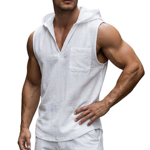 Stylish Tank Tops Wholesale Men's Cotton <b>Blended</b> V-Neck Sleeveless Hoodie Custom Logo Sizes Color Beach Casual Tank Tops For Men - Product Image 6