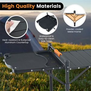 Table de barbecue portable d'extérieur à hauteur réglable, convertible et pliable, avec base en métal (aluminium) pour parcs, rangement inclus - Product Image 5