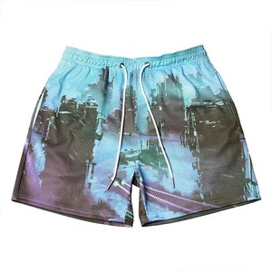 <b>Men</b> Abstract City Print Polyester Swim <b>Trunks</b> Quick Dry Regular Fit Drawstring Woven Shorts Sublimation Transfer Print - Product Image 1