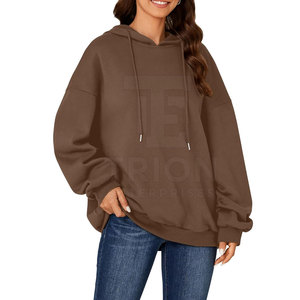 Sweat-shirt unisexe surdimensionné marron à capuche zippé en coton respirant, en molleton bouclette, couleur unie, coupe classique, pour l'automne - Product Image 5