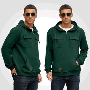 Custom <b>Men's</b> Half Zip Hoodie Front <b>Pouch</b> Pocket Long Sleeve Eco-Friendly Quick Dry Cotton Fleece Winter ODM Factory Direct - Product Image 3