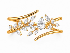 Anillo de Oro de 18K con Diamantes Cultivados en Laboratorio, Diseño de Hoja de Pera y Rama de Vid, Anillo de Bypass y Banda Cruzada, Anillo Nupcial Personalizado - Product Image 4