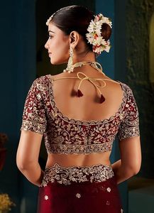 Indian Boutique Latest Bridal Designer Maroon <b>Satin</b> Silk Saree Gold Embroidery Premium Traditional Wedding Wear For Women Girl - Product Image 6