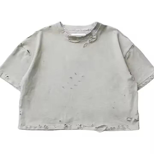 เสื้อยืดโอเวอร์ไซส์ทรงบ็อกซี่สำหรับผู้ชาย รุ่นใหม่ สีซันเฟด สโตนวอช ย้อมสีแบบแอซิดวินเทจ สไตล์เรโทร แต่งดีเทลขาดๆ แบบมินเนอรัล - Product Image 6