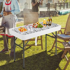 4 Feet Plastic Party Ice <b>Folding</b> <b>Table</b> with Matching Skirt for Outdoor Camping & Hiking - Product Image 2