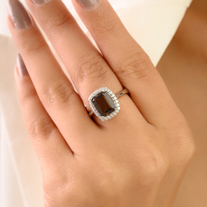 Bague de fiançailles et de déclaration en argent sterling 925 plaqué rhodium avec quartz fumé serti en griffes, pour femme - Product Image 2