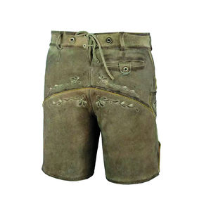 กางเกงขาสั้นหนังปักโลโก้คุณภาพสูง สไตล์สตรีทแฟชั่น กางเกงหนัง Lederhosen ปักลายพร้อมกระเป๋า - Product Image 3