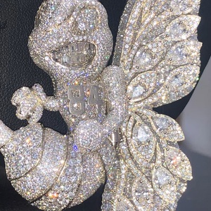 Collier Pendentif Insecte Cartoon Hip Hop Iced Out en Argent Sterling 925 avec Diamant Moissanite Bling et Breloque Numéro Personnalisé pour Hommes et Femmes - Product Image 2