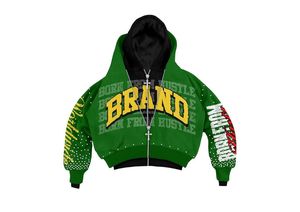 Ligne de vêtements streetwear haut de gamme, vêtements urbains de haute couture, streetwear de luxe unisexe, ensemble vert et noir, Born From Hustle, strass. - Product Image 5