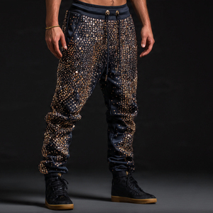 Pantalon de jogging épais et surdimensionné pour homme avec strass, style streetwear personnalisé, idéal pour l'hiver - Product Image 1