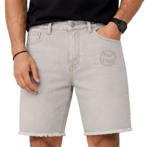 Pantalones Cortos de Mezclilla Gris Claro Personalizados para Hombre, Casuales de Verano, de Algodón, Corte Recto, con Dobladillo sin Rematar, Lavados, con Logotipo Personalizado, OEM, ODM, Venta al por Mayor - Product Image 1
