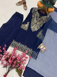 NOUVEAU LANCEMENT : Ensemble Salwar Kameez Traditionnel en Soie Chinin avec Micro-Travaux et Dentelle Fantaisie, Séchage Rapide, Toutes Saisons, Entièrement Cousu - Product Image 3