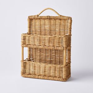 Antique rattan storage rack high quality solid wood book <b>shelves</b> multi-tiered wall hanging <b>shelf</b> - Product Image 1