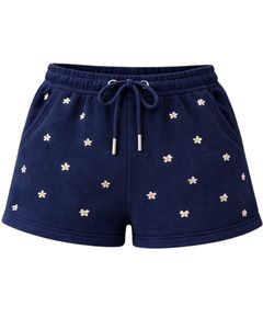 Shorts de Mujer con Estampado Floral Azul Marino, Personalizados, de Algodón y Felpa, Casuales, de Verano, con Cintura Ajustable, Fabricante Personalizado, Ropa al Por Mayor - Product Image 1