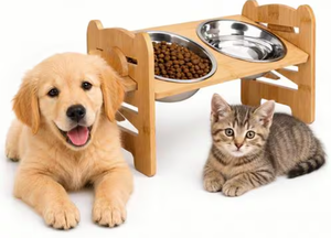 Bamboo Pet Feeding Stand S M L Removable 304 Stainless Steel Ceramic <b>Bowls</b> Eco <b>Raised</b> Cat <b>Dog</b> Station Custom - Product Image 3