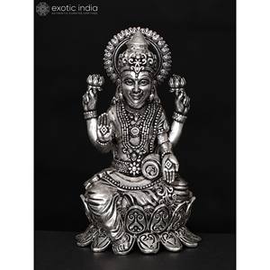 Escultura pequeña de Latón chapado en plata Superfina de 4 pulgadas de la diosa Lakshmi bendición iconografía India - Product Image 2