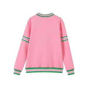 Sudadera Unisex AKA Pink Stripe Chenille Crest con Letras Griegas Bordadas, Ajuste Cómodo, Ropa Casual Premium - Product Image 1