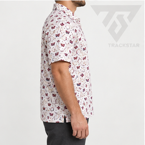 Trackstar <b>Men's</b> White <b>Burgundy</b> Carnival Mask Print <b>Polo</b> <b>Shirt</b> Short Sleeve Button Collar Golf <b>Shirt</b> Custom Logo - Product Image 3