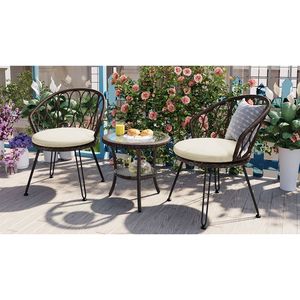 Ensemble de loisirs d'extérieur 2 pièces U_STYLE : Chaises individuelles en rotin avec table ronde en verre pour patios, balcons ou cours - Product Image 4