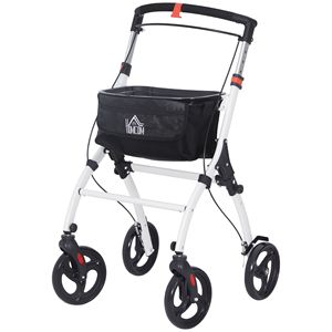 Deambulatore Leggero con Ruote e Vano Portaoggetti, Doppi Freni, Altezza Regolabile per Anziani - Bianco - Product Image 1
