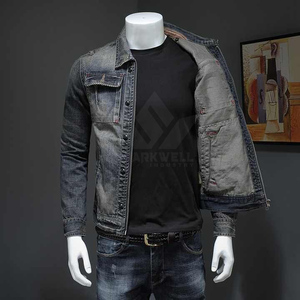 <b>Men's</b> Washed Grey <b>Denim</b> <b>Jacket</b> Full Zip Slim Fit Casual Streetwear Outerwear - Product Image 4