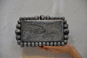 Indian Luxury <b>Handmade</b> Glitter Resin Clutch Bag With Beaded Border Evening Party Designer Womens Box Clutch Handbag - Product Image 2