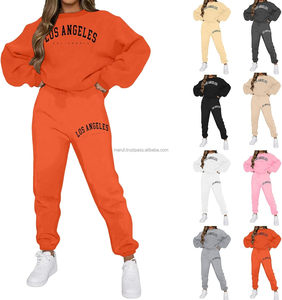 Dark <b>Grey</b> Solid 2-Piece Jogger Sweatshirt Sweatpants <b>Women's</b> Casual Wear <b>Tracksuit</b> Plus Size Custom Logo Printing Button - Product Image 3