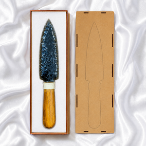 Couteau artisanal en obsidienne noire avec manche en bois, lame en pierre sculptée, imitation antique, sculpture d'art de collection - Product Image 2