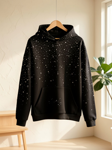 Sudadera con capucha de algodón prémium con cremallera completa, diseño de águila con pedrería negra, estilo urbano, talla grande, para hombre y mujer, de fábrica - Product Image 1