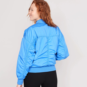 <b>Women</b> Satin Bomber <b>Jacket</b> Glossy Finish Full Zip Outerwear Ribbed Collar Long Sleeve <b>Lightweight</b> Casual Streetwear Fashion - Product Image 4