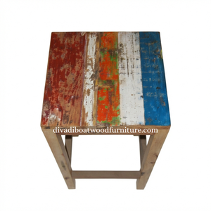 Tabouret de bar design en bois de bateau recyclé, original, unique, multicolore, artisanal, compact, pour l'intérieur et l'extérieur, exportation de meubles - Product Image 2